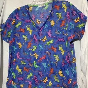 Created By Tera Wilson Salamander Lizard Scrub Top Blue Medium Nurses Medical